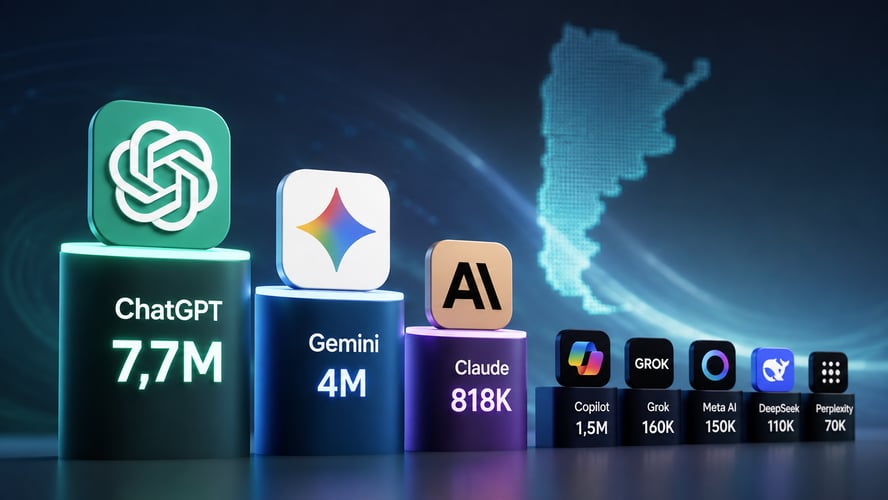 ChatGPT lidera la IA en Argentina, pero Gemini y Claude aceleran