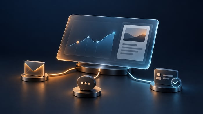 Panel de métricas de un blog conectado con suscripciones, consultas y oportunidades comerciales.
