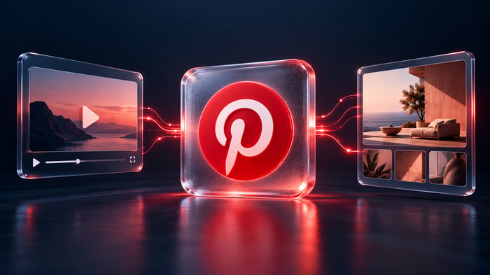 Ilustración de Pinterest conectado con tarjetas de video y display para la compra programática.